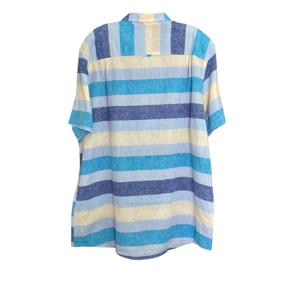 Club Room Striped Linen Blend Button Up Shirt Coastal Beach Blue (Size XL) - Picture 2 of 9
